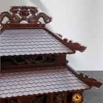 Bàn Thờ Ông Thần Tài Thổ Địa Cổ Tự Song Long 8 Mái , Gỗ Xoan Màu Óc Chó