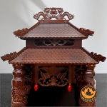 Bàn Thờ Ông Thần Tài Thổ Địa Cổ Tự Song Long 8 Mái , Gỗ Xoan Màu Óc Chó