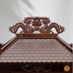 Bàn Thờ Ông Thần Tài Thổ Địa Cổ Tự Song Long 8 Mái , Gỗ Xoan Màu Óc Chó
