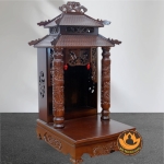 Bàn Thờ Ông Thần Tài Thổ Địa Cổ Tự Song Long 8 Mái , Gỗ Xoan Màu Óc Chó