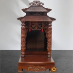 Bàn Thờ Ông Thần Tài Thổ Địa Cổ Tự Song Long 8 Mái , Gỗ Xoan Màu Óc Chó