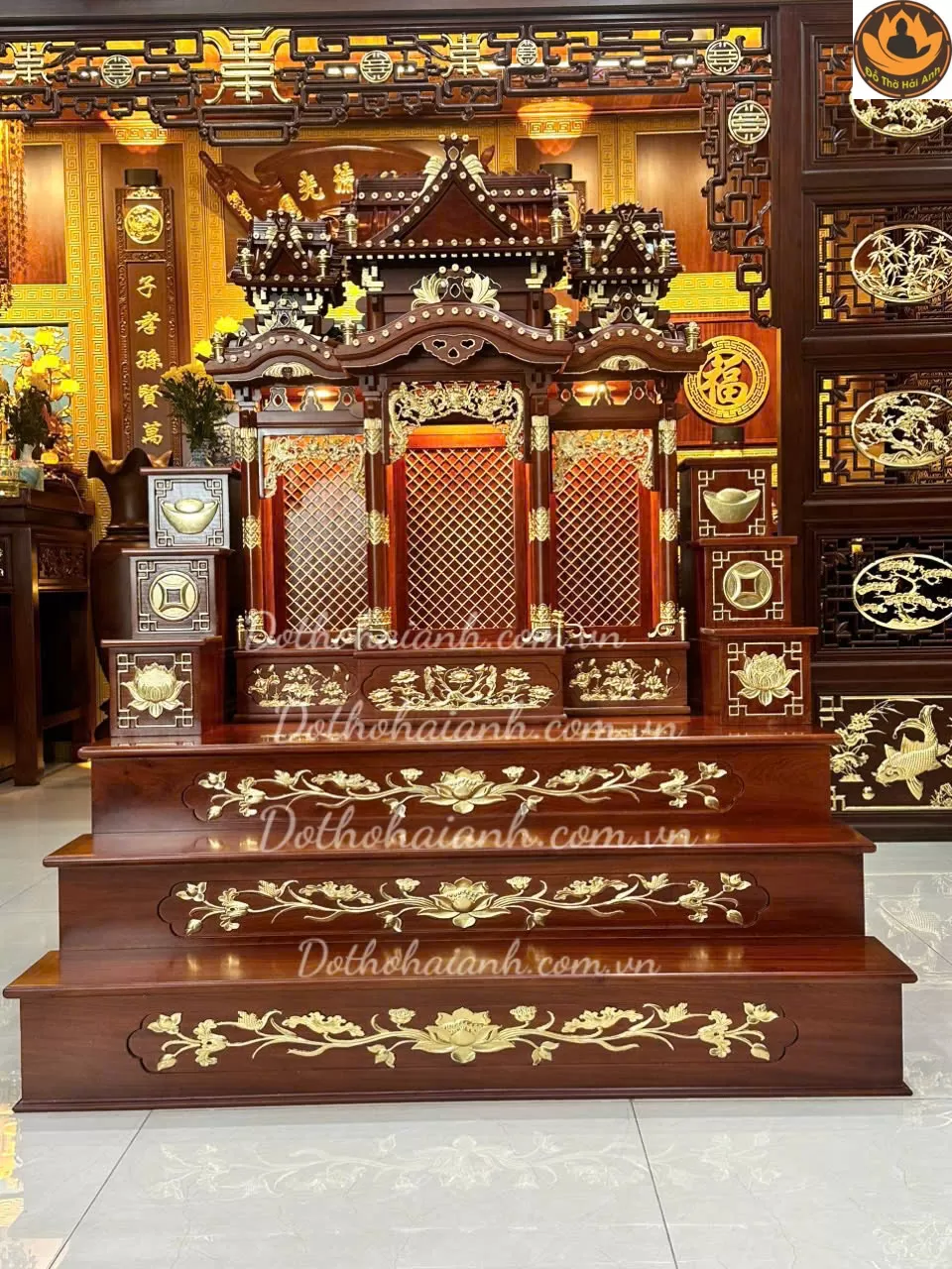 Combo Bộ Thờ Thần Tài 3 Gian  Dát Vàng