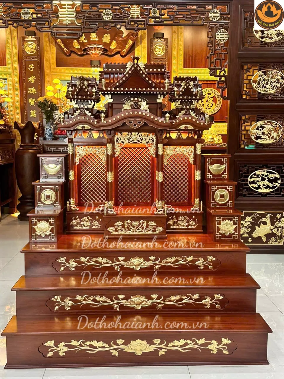 Combo Bộ Thờ Thần Tài 3 Gian  Dát Vàng