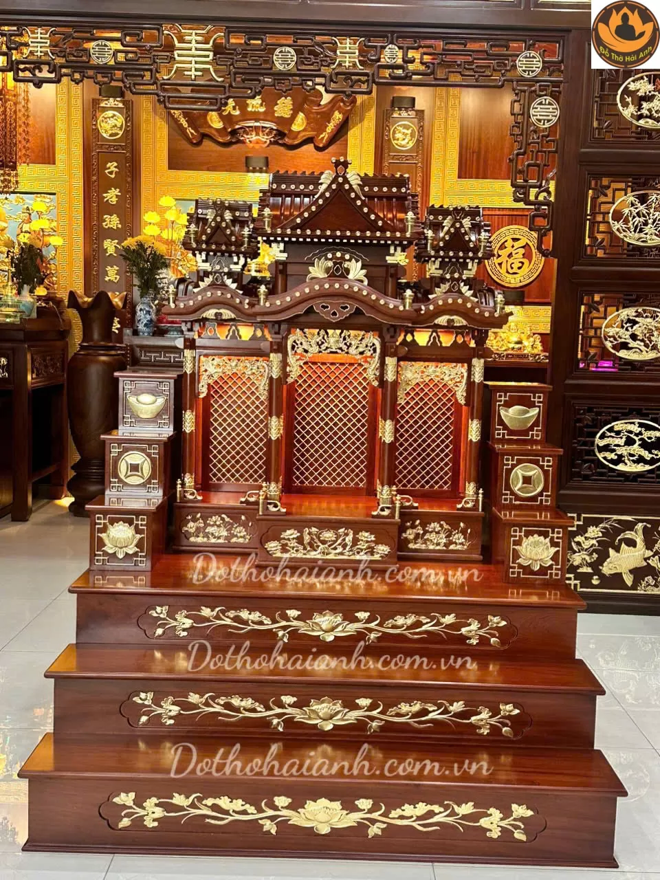 Combo Bộ Thờ Thần Tài 3 Gian  Dát Vàng