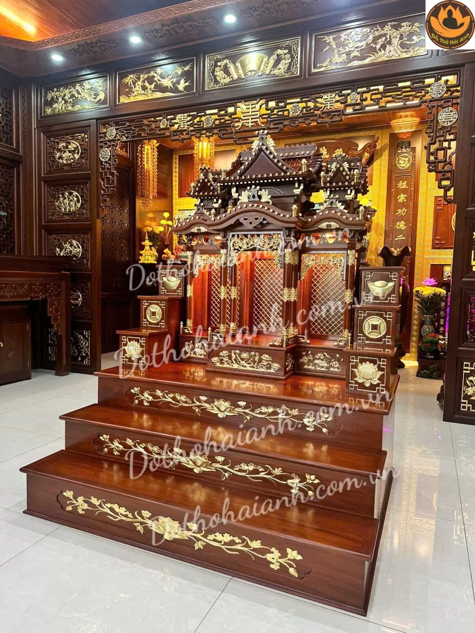 Combo Bộ Thờ Thần Tài 3 Gian  Dát Vàng