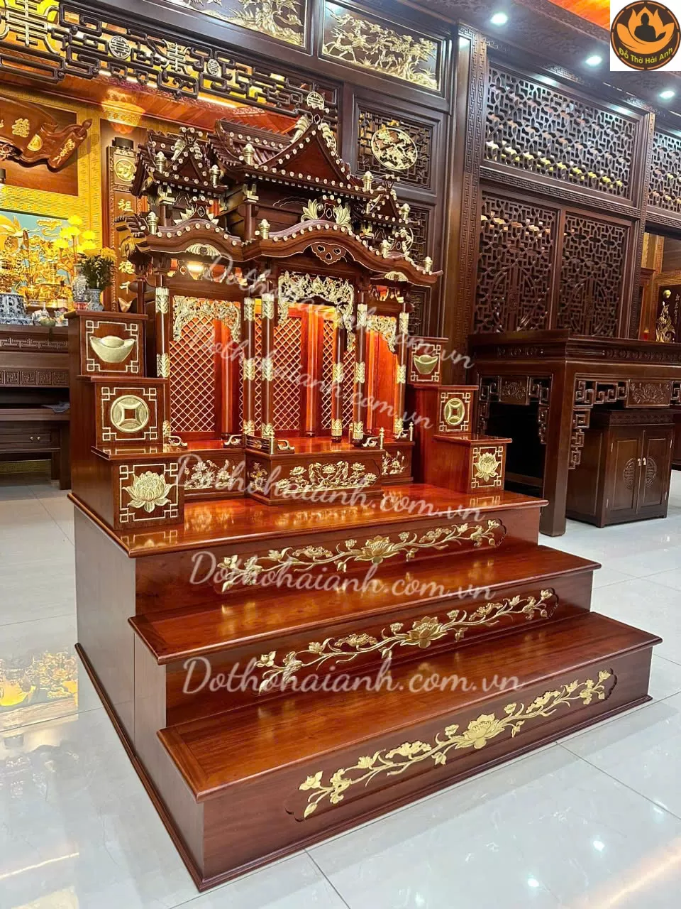 Combo Bộ Thờ Thần Tài 3 Gian  Dát Vàng