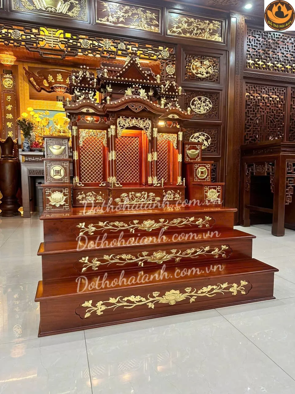 Combo Bộ Thờ Thần Tài 3 Gian  Dát Vàng