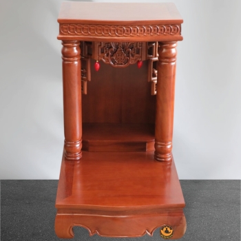 Bàn Thờ Ông Thần Tài Thổ Địa Mái Bằng Trụ Trơn, Gỗ Gõ Màu Cánh Gián