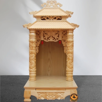 Ban Thờ Thần Tài Thổ Địa Song Long Cổ Tự 8 Mái, Gỗ Pơ Mu Màu Vàng