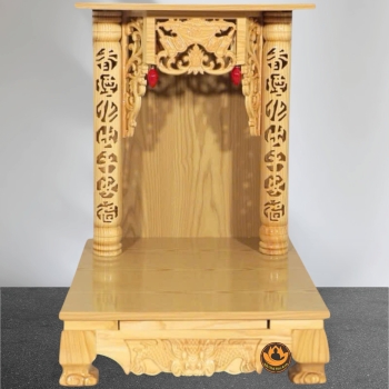 Bàn Thờ Ông Thần Tài Thổ Địa Mái Bằng Chân Quỳ, Gỗ Pơ Mu Trắng