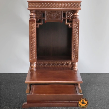 Ban Thờ Thần Tài Thổ Địa Mái Bằng, Trụ Vuông Đồng Tiền Gỗ Xoan