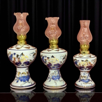 Đèn Thờ Aladanh Sen Vàng Kim Vẽ Tay Men Lam