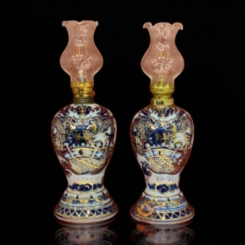 Đèn Bầu Nổi Vàng Kim Vẽ Tay Men Lam