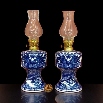 Đèn Mặt Hổ Nổi Vẽ Tay Men Lam