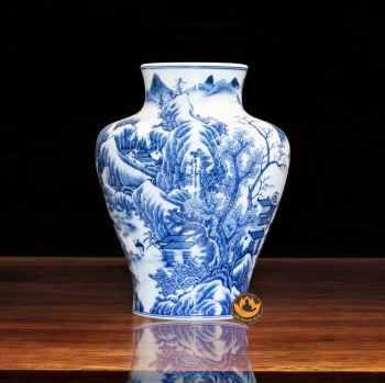 Bình Men Lam Vẽ Tay Tích Sơn Thủy