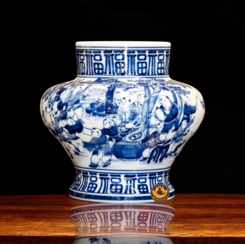 Bình Phong Thủy Men Lam Bách Nhi Bách Lão