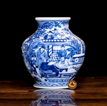 Bình Phong Thủy Men Lam Bát Tiên Quần Tụ