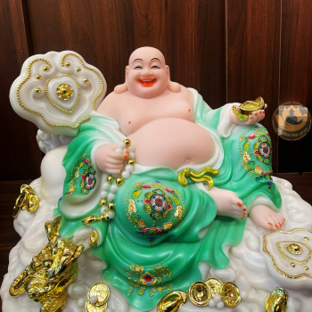 Tượng Di Lặc Ngồi Đá Xanh Vẽ Gấm