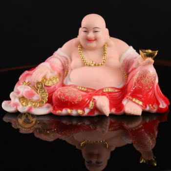 Tượng Di Lặc Phú Quý Ngồi Đá Màu Đỏ Gấm 16 inch