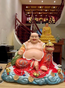 Tượng Di Lặc Ngồi Cẩm Thạch Đá Đỏ