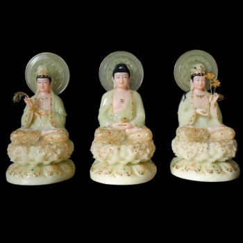 Bộ Tượng Tây Phương Tam Thánh Tọa Đài Sen Đá Thạch Xanh Ngọc