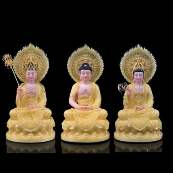 Bộ tượng ta bà tam thánh đá thạch anh vàng