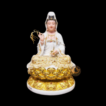 Tôn Tượng Quan Âm ngồi đá thạch anh đính ngọc - Vàng