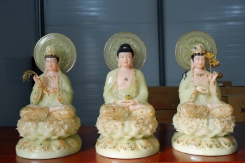 Tôn Tượng Tây Phương Tam Thánh Tọa Đài Sen Đá Thạch Xanh Ngọc 19 inch (Bộ 3) Cao 48cm