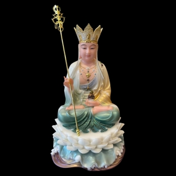 Tượng Địa Tạng Ngồi Đá Sơn Áo Xanh 12''