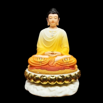 Tôn Tượng Bổn Sư Thích Ca Mâu Ni Tọa Thiền Vẽ Gấm Đá Thạch Anh Đỏ Cam