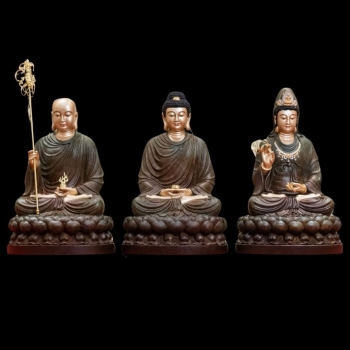 Bộ tượng Phật ta bà tam thánh đá xanh rêu cao cấp