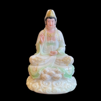 Tượng Quan Âm Ngồi Đế Mây Đá Sơn Xanh Viền Hoa 12