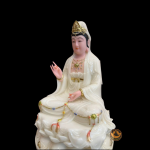 Tượng Quan Âm Ngồi Đế Sen Đá Trắng Viền Tua 12''