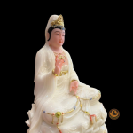 Tượng Quan Âm Ngồi Đế Sen Đá Trắng Viền Tua 12''