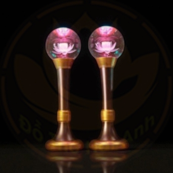 Đèn Cầu Pha Lê Hoa Sen Thân Hợp Kim Đồng – Đèn Phong Thủy Cao Cấp, Tài Lộc & Bình An