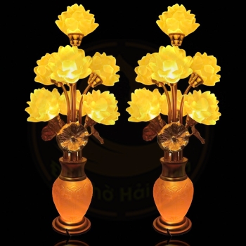 Đèn Lưu Ly 7 Bông Sen Lọ Nhôm – Sang Trọng & Trang Nghiêm Cho Bàn Thờ