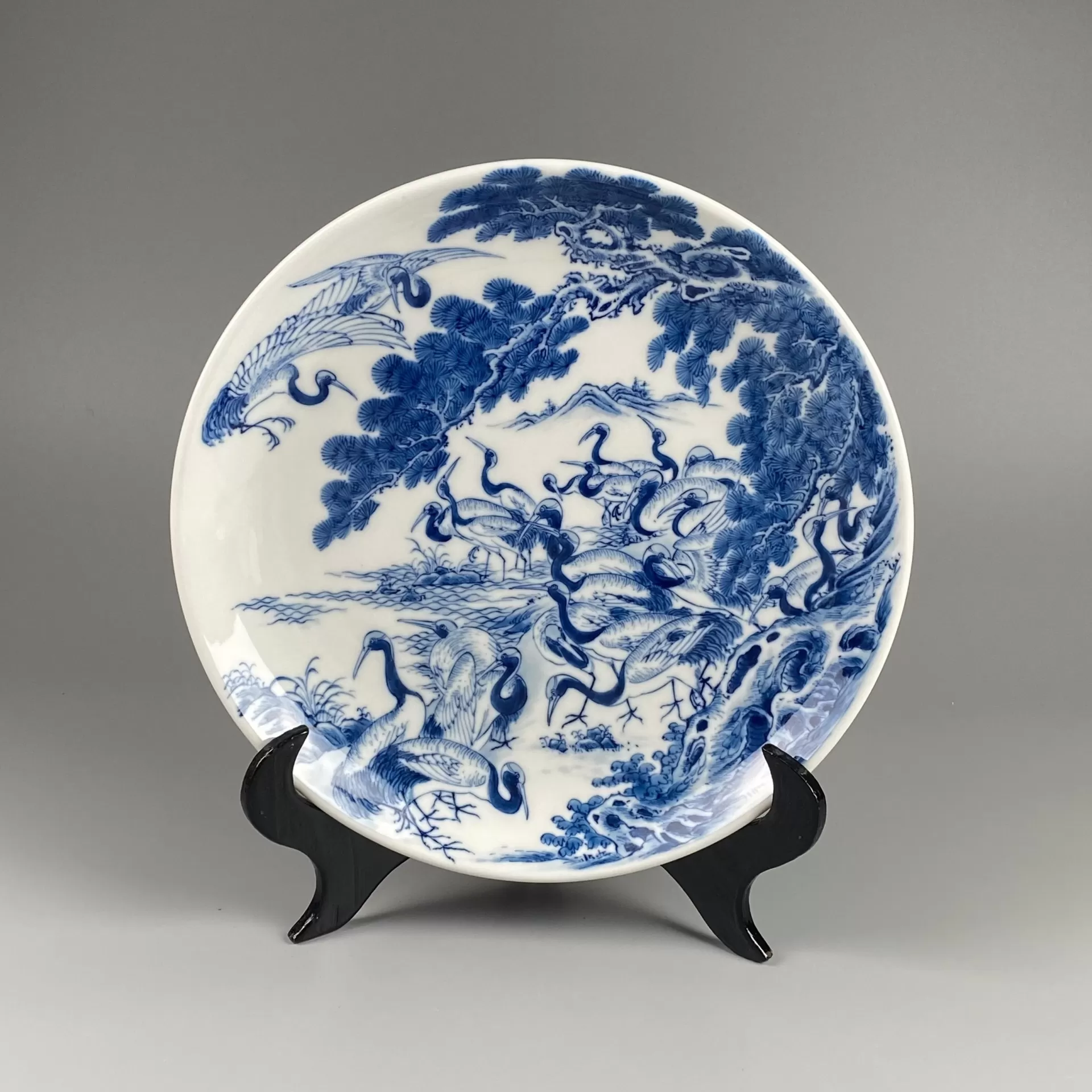 Đĩa Cảnh Tùng Hạc Diên Niên Men Lam