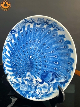 Đĩa Sứ Khổng Tước Khai Bình Men Lam