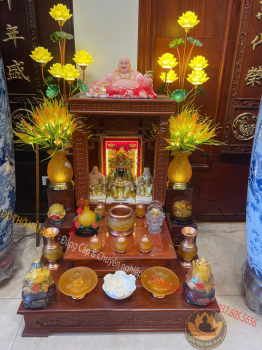 Combo ban thờ thần tài gỗ hương đá cột xu