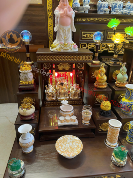 Bộ Ban Thờ Thần Tài Gỗ gõ sen dát vàng hiện đại