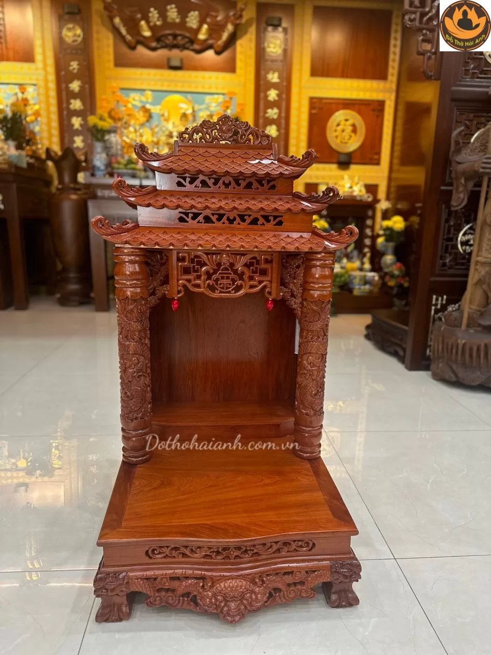 Ban Thờ Thần Tài 12 Mái Chùa Cột Rồng Gỗ Hương Đẹp, Sang Trọng