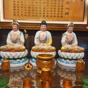 Tượng Tây Phương Tam Thánh tọa đài sen đá thạch anh vẽ gấm - 19