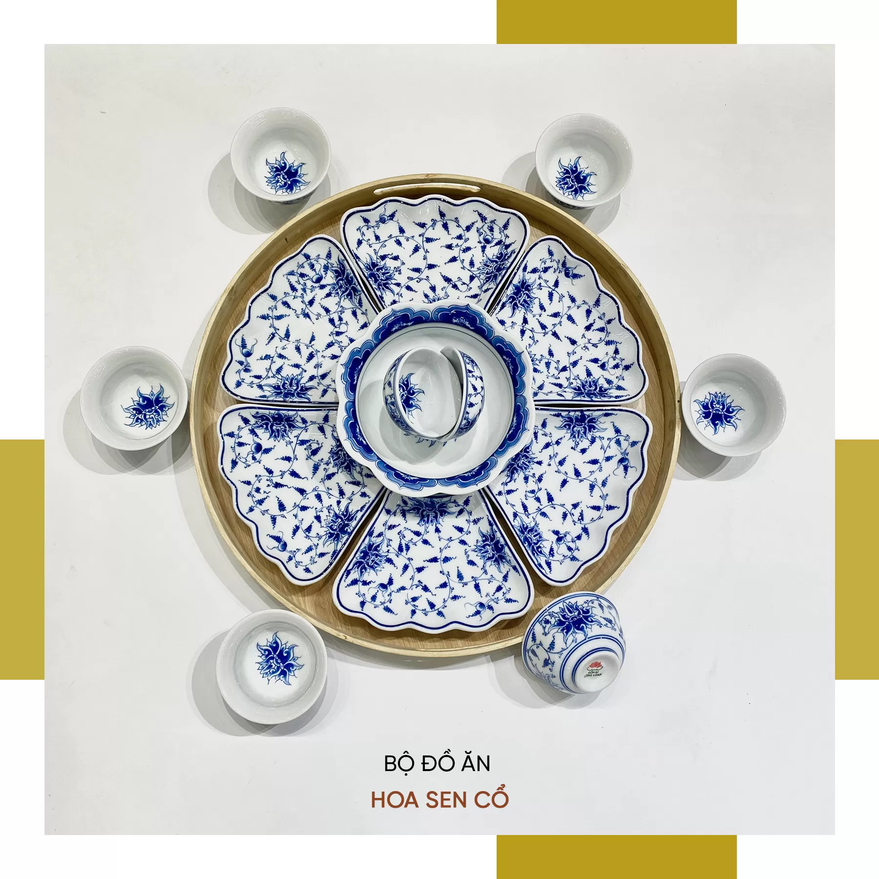 Bộ Đồ Ăn Hoa Sen Cổ Men Lam