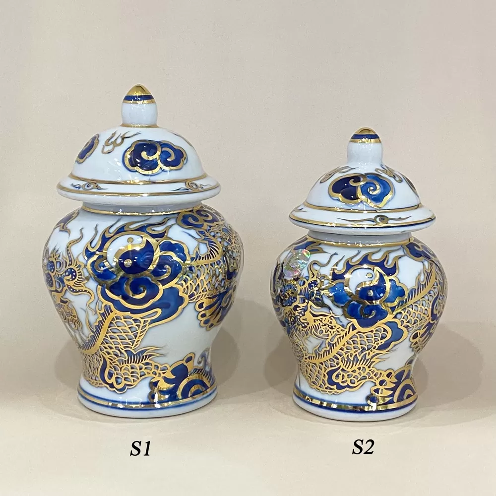 Chóe Rồng Nổi Men Lam Vàng Kim