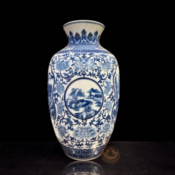 Bình Chum Sơn Thủy Men Lam – Biểu Tượng Phong Thủy Cát Tường (50cm)