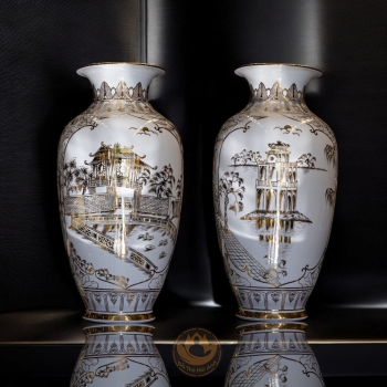 Bình Chum Hút Lộc Bạch Ngọc Vàng Kim Họa Tiết Hà Nội