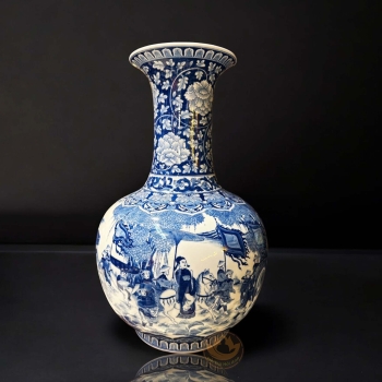 Bình Củ Tỏi Vinh Quy Bái Tổ Men Lam Vẽ Kỹ 60cm