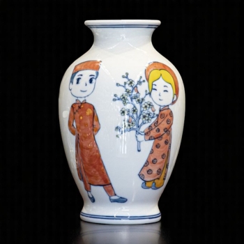 Bình gốm Tết cổ truyền Mai vàng