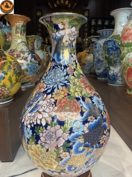 Bình Tỳ Bà Lý Ngư Liên Hoa Vẽ Vàng Kim