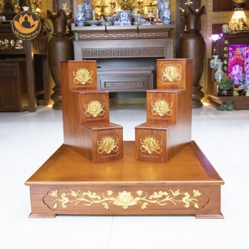 Tam Cấp Bàn Thờ Thổ Địa, Hoa Sen Dát Vàng, Màu Cánh Gián.